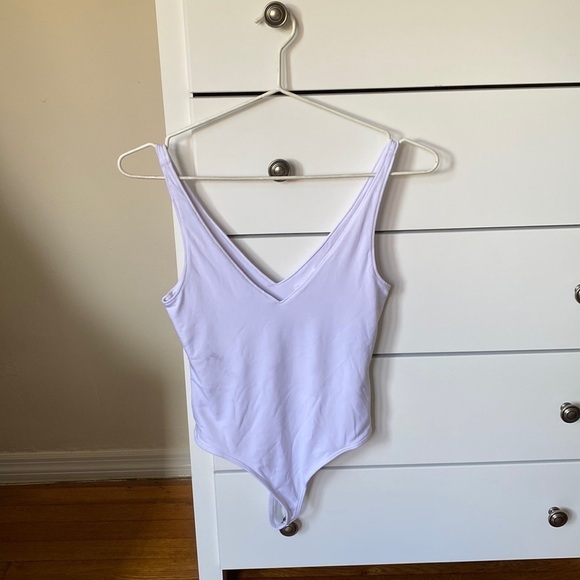 Keith Deep V-neck Tank Bodysuit, white, size S - Picture 1 of 5